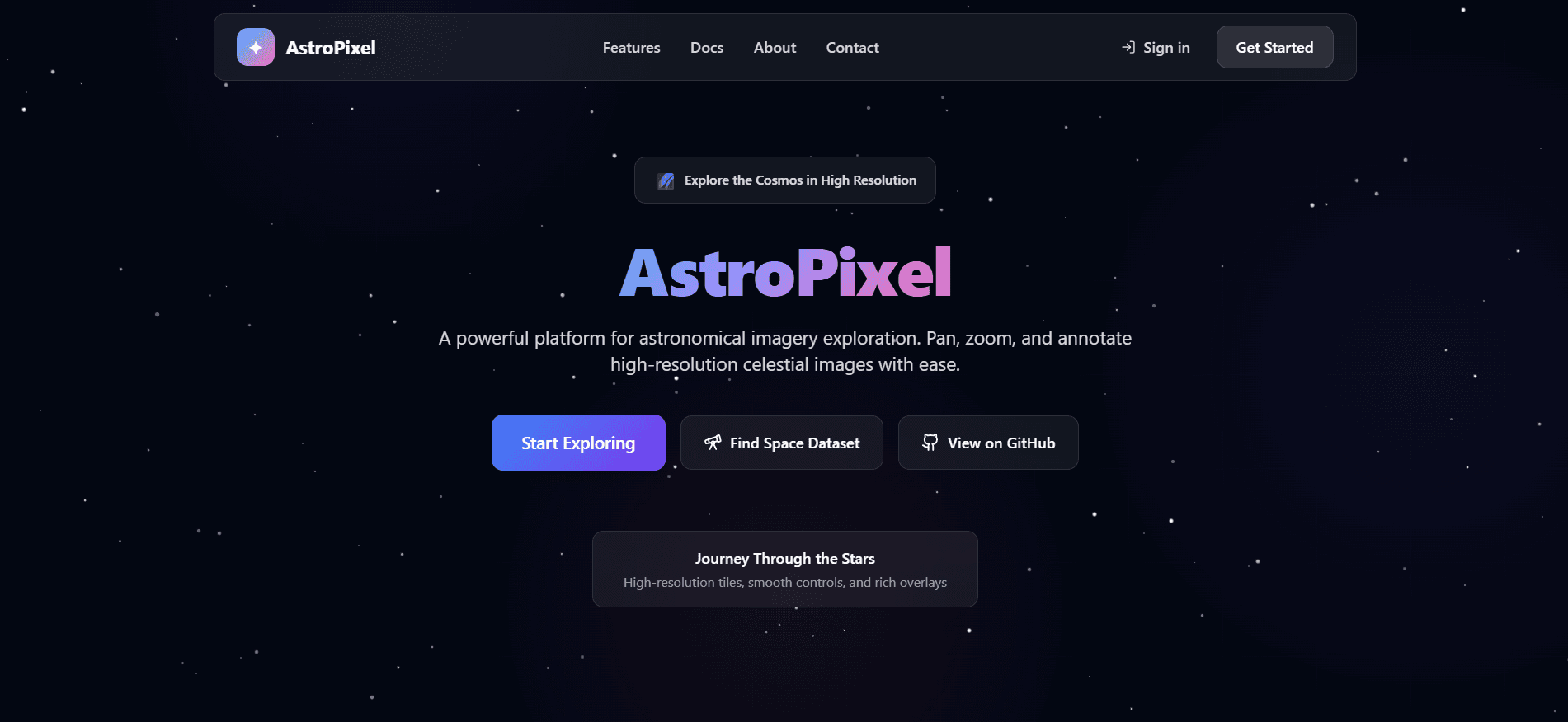 AstroPixel interactive showcase screen 1